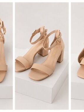 Dream Pairs Beige Ankle-Strap Block Heel Sandals